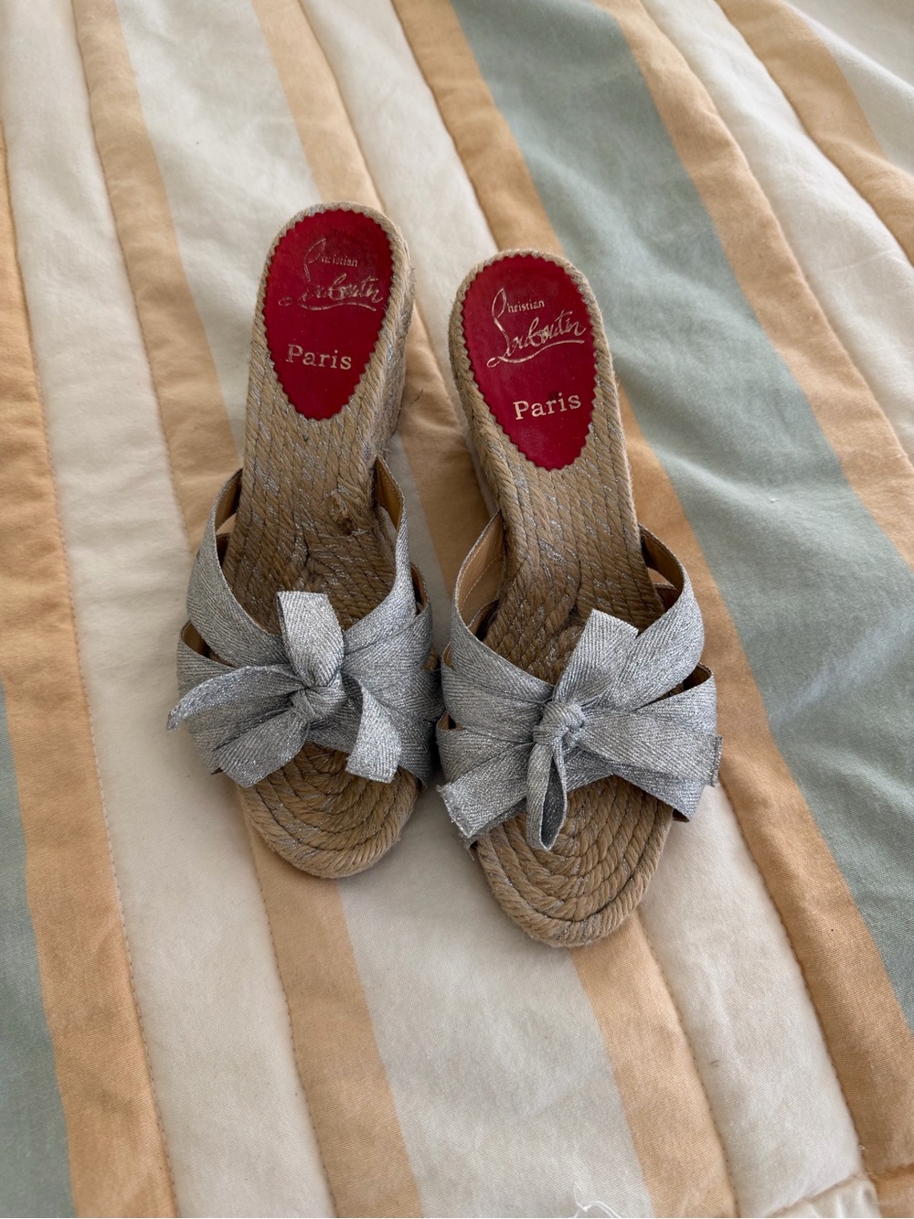 Christian Louboutin Silver Bow Espadrille Mules
